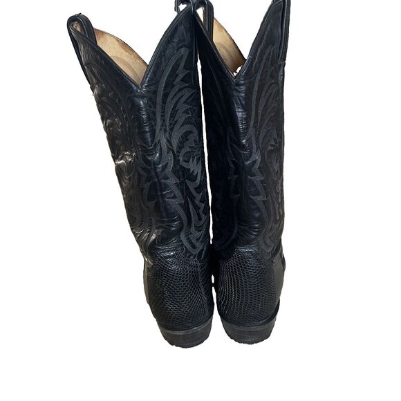 Vintage Tony Lama Size 10D Black Teju Lizard wingtips western cowboy boots main image 6